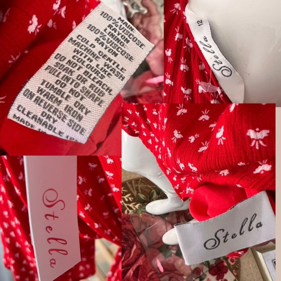 Stella Dress 12AU Red White Wrap Tie Waist leaves patterns V-Neck 3/4 Sleeves - Picture 10 of 10